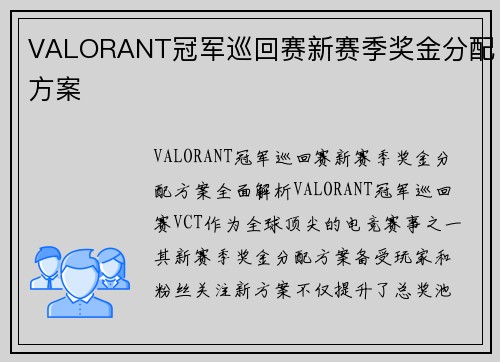 VALORANT冠军巡回赛新赛季奖金分配方案