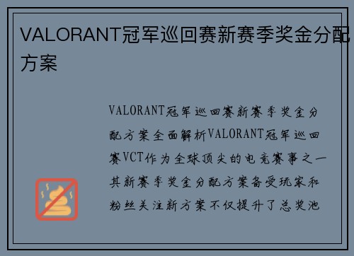 VALORANT冠军巡回赛新赛季奖金分配方案
