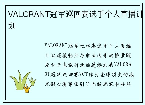 VALORANT冠军巡回赛选手个人直播计划